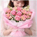 ピンクバラの花束 韓国風ラッピング